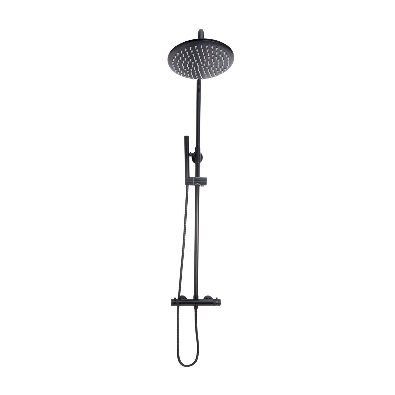 Raven Noir Black Round Rigid Riser Shower with Handset