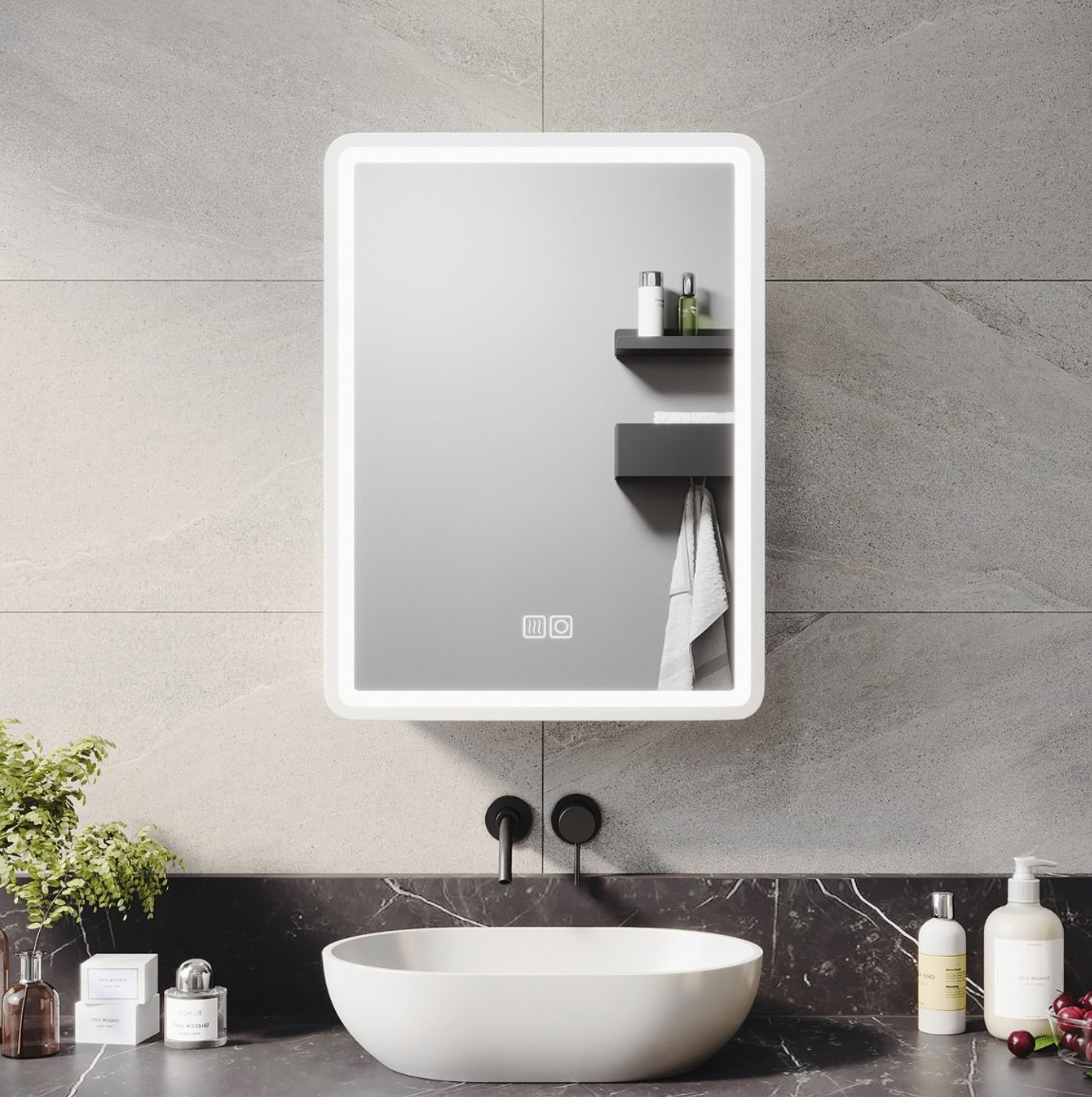 NILE White LED Bathroom Mirror Cabinet with Shaver Socket and Demister
