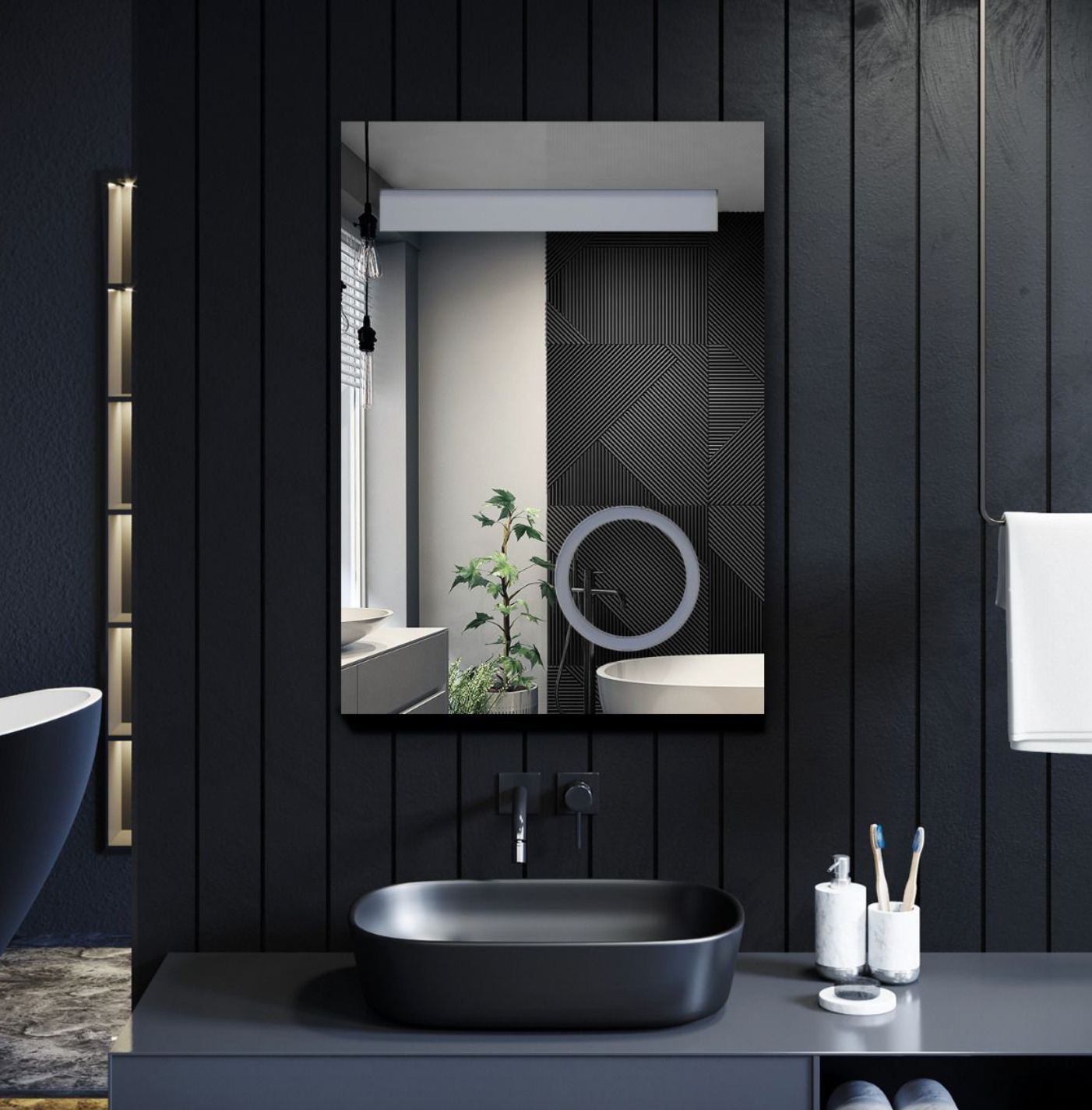 NILE 500mmx700mm Modern Ultra-Slim Illuminated LED Bathroom Make-up Mirror IP44 / Shaving Socket