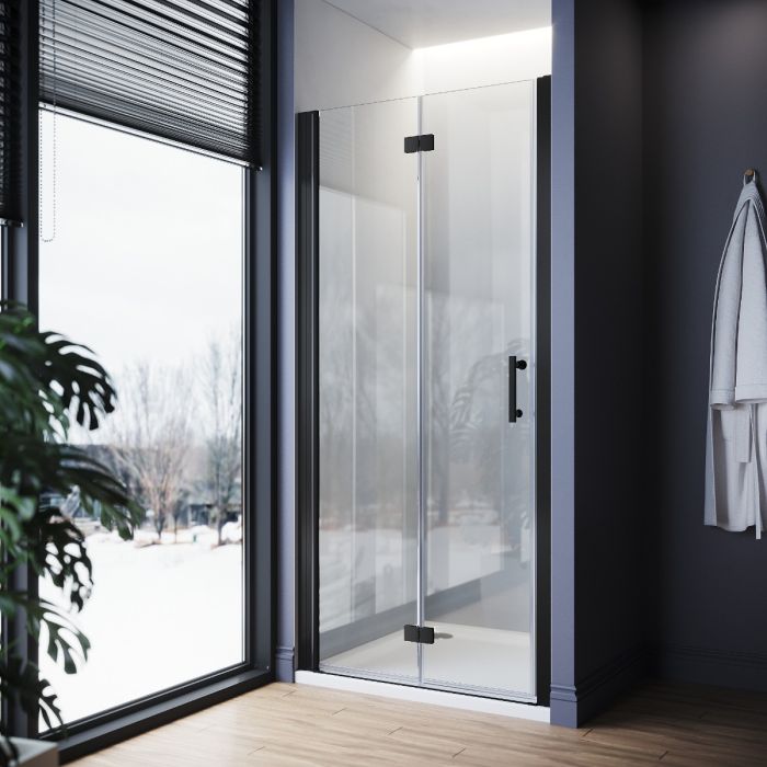 NILE 800mm Black Bifold Shower Door Frameless Tempered Glass Shower Screen