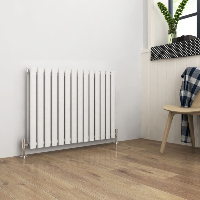 NILE 600 x 830mm Double White Modern Design Oval Panel Horizontal Radiator