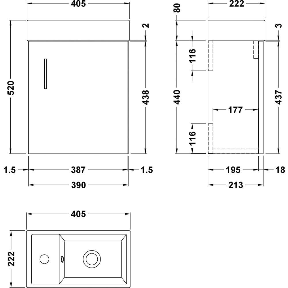 nuie Vault Single Door Gloss White Wall Hung Compact Vanity Unit with Ceramic Basin 400mm