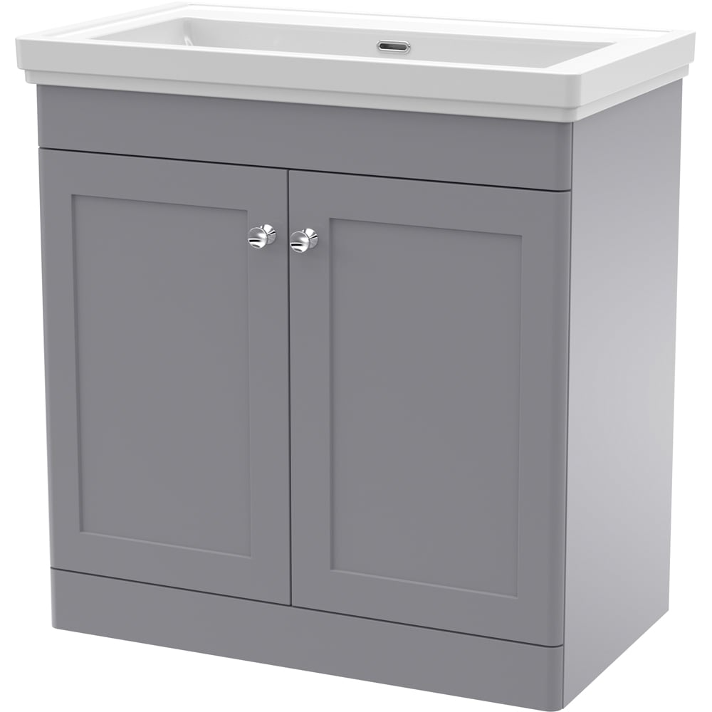 nuie Classique 2 Door Satin Grey Floor Standing Unit and 0 Tap Hole Fireclay Basin 800mm