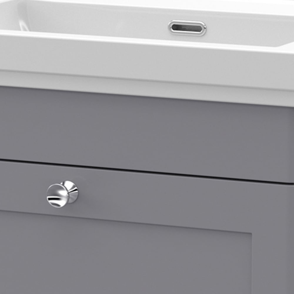 nuie Classique Single Drawer Satin Grey Wall Hung Unit and 0 Tap Hole Fireclay Basin 600mm