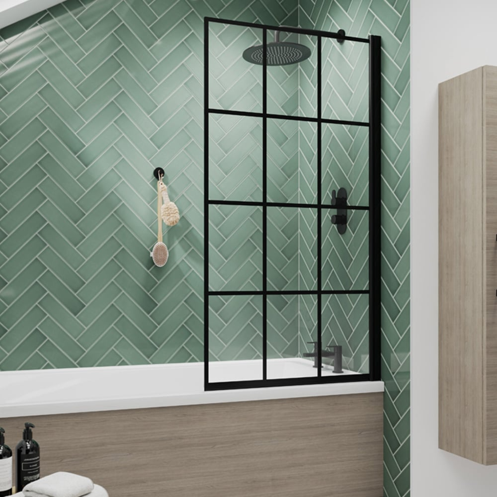 nuie Matt Black Square Framed Bath Screen 785mm