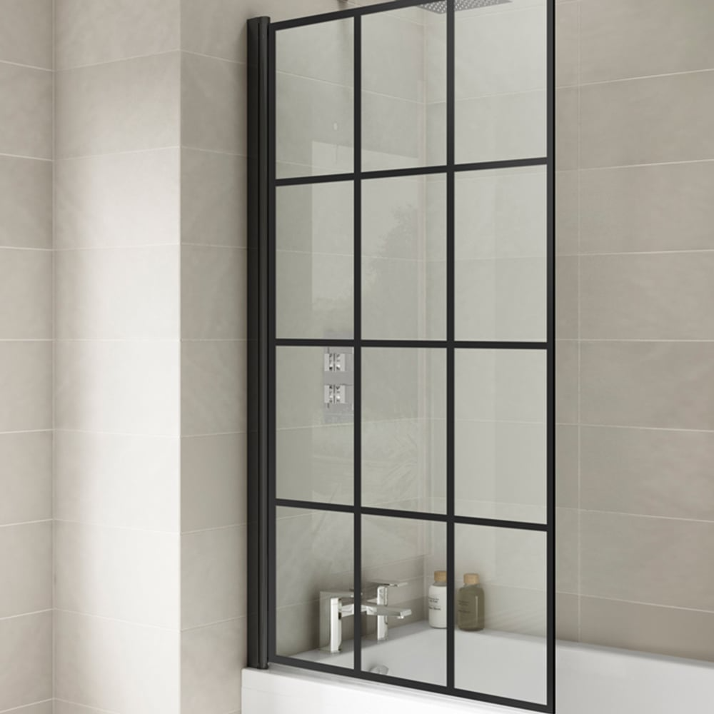 nuie Matt Black Square Framed Bath Screen 785mm