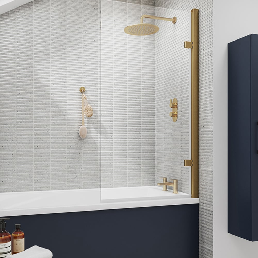 nuie Brushed Brass Square Hinged Bath Screen 830mm