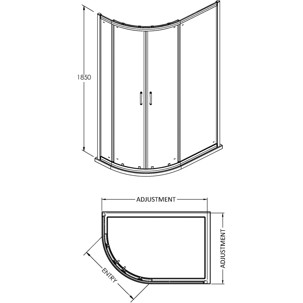 nuie Chrome Offset Quad Enclosure 1000mm