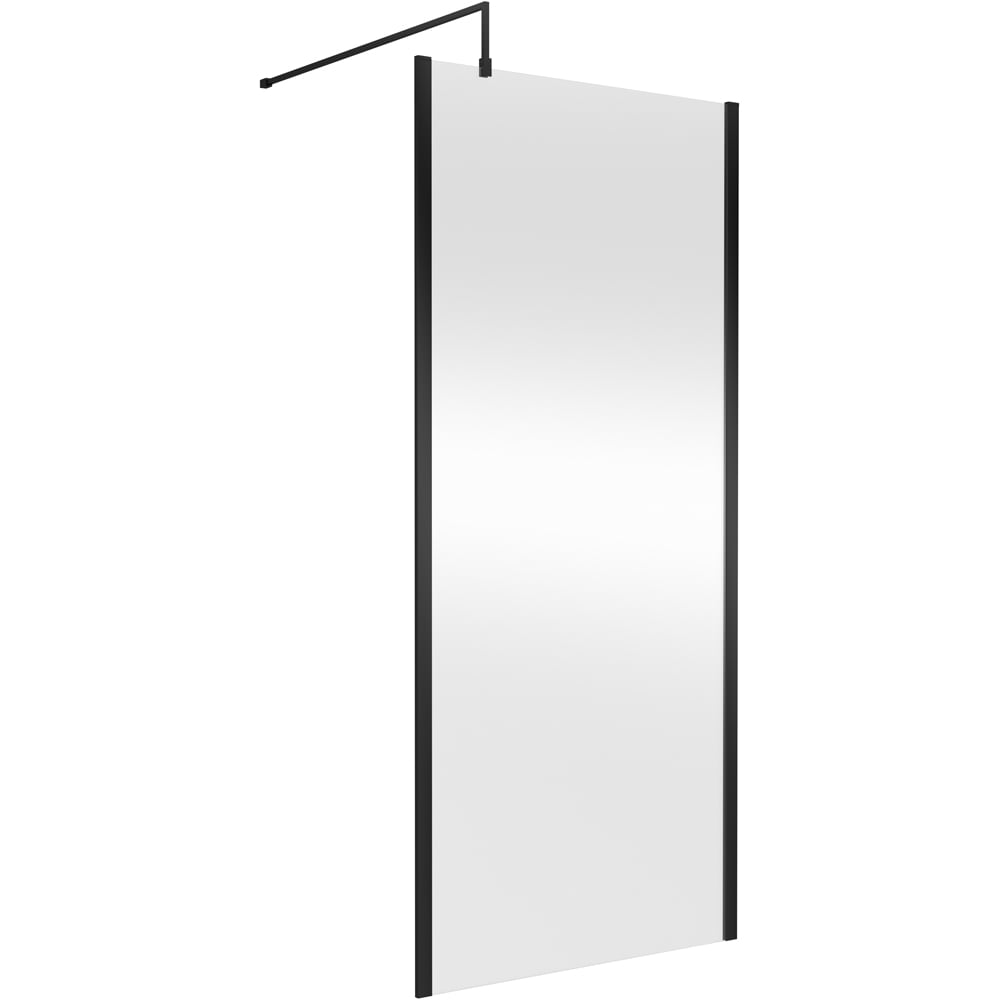 nuie Matt Black Outer Framed Wetroom Screen with Support Bar 1850 x 900mm