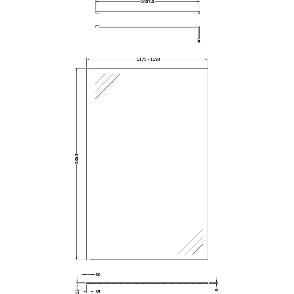 nuie Brushed Pewter Wetroom Screen 1850 x 1200mm