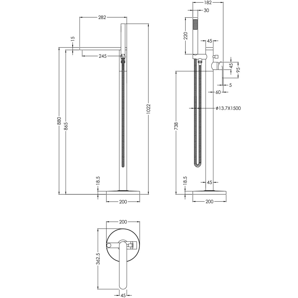 nuie Arvan Round Brushed Pewter Freestanding Bath Shower Mixer