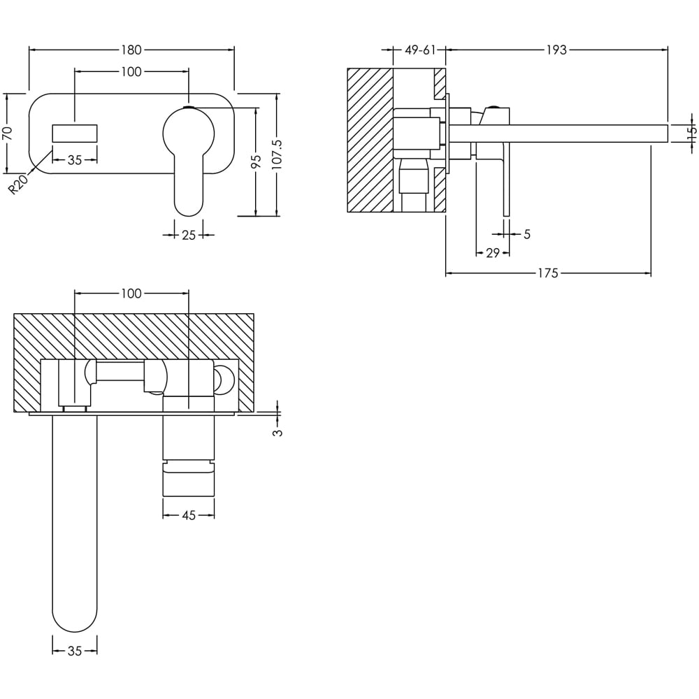 nuie Arvan Brushed Bronze Wall Mounted 2 Tap Hole Basin Mixer with Plate
