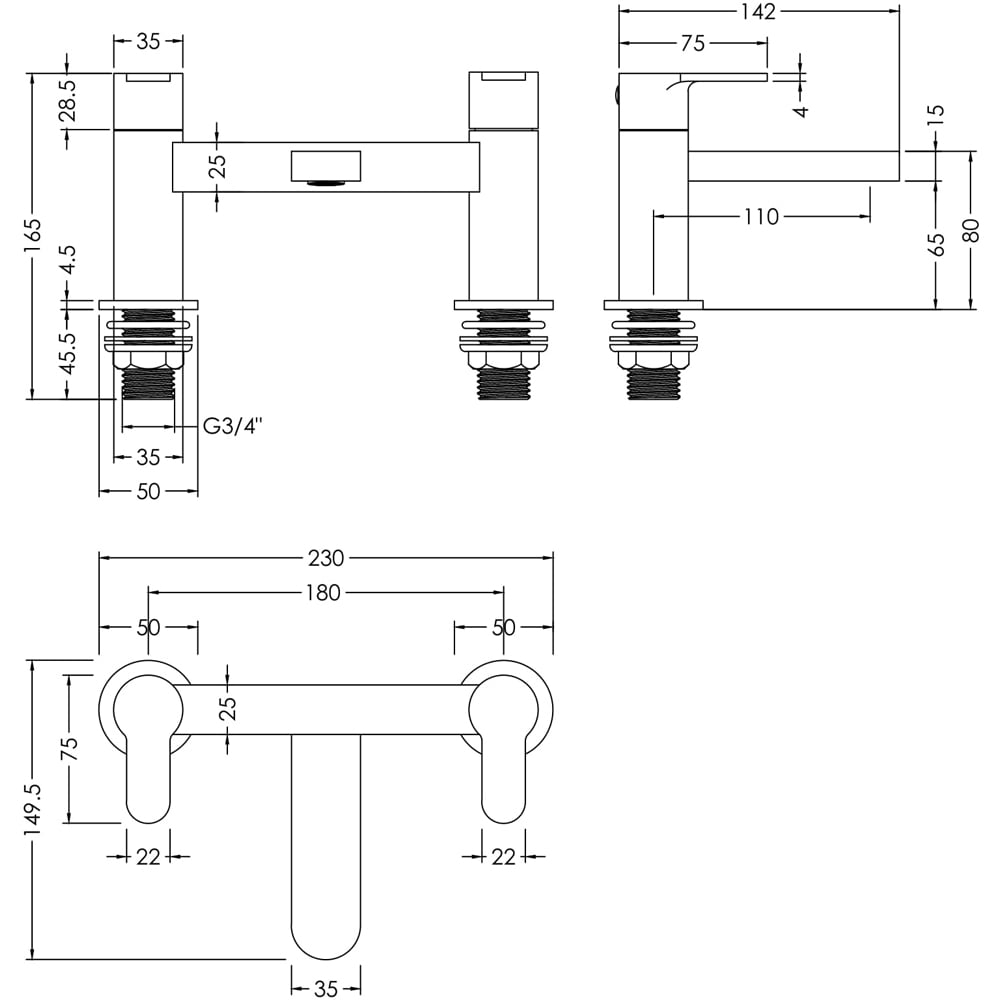 nuie Arvan Brushed Bronze Deck Mounted Bath Filler