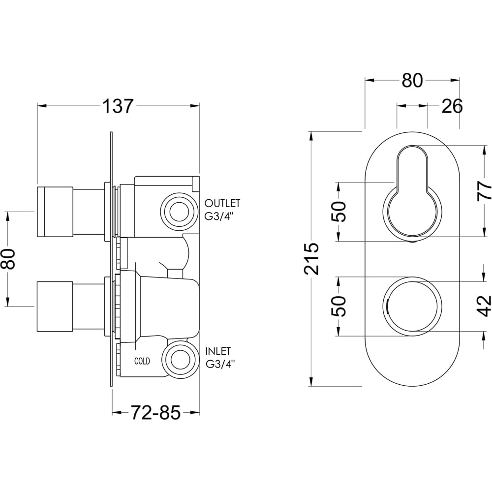 nuie Arvan Brushed Bronze Twin Thermostatic Valve with Diverter
