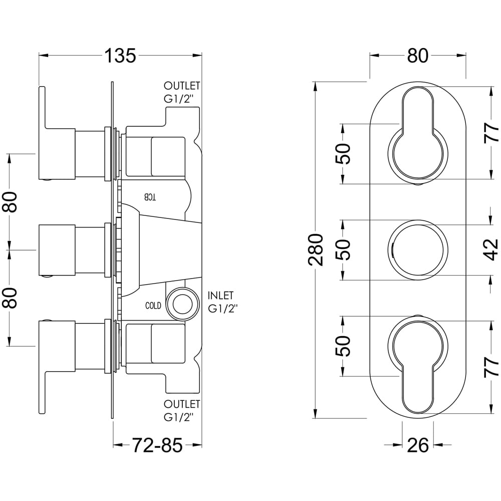 nuie Arvan Brushed Bronze Triple Thermostatic Valve