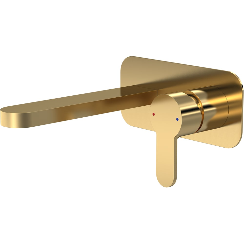 nuie Arvan Brushed Brass Wall Mounted 2 Tap Hole Basin Mixer with Plate