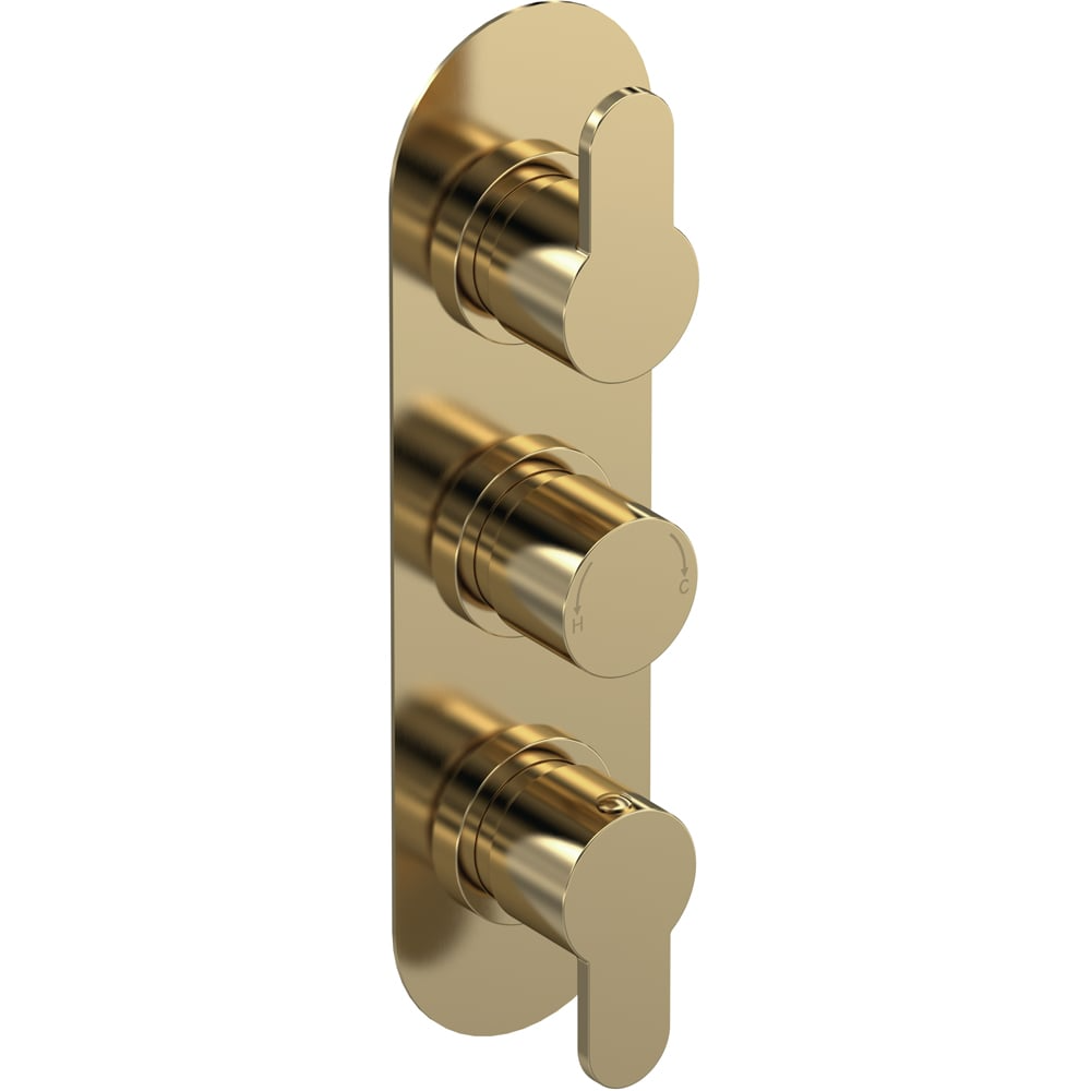 nuie Arvan Brushed Brass Triple Thermostatic Valve with Diverter