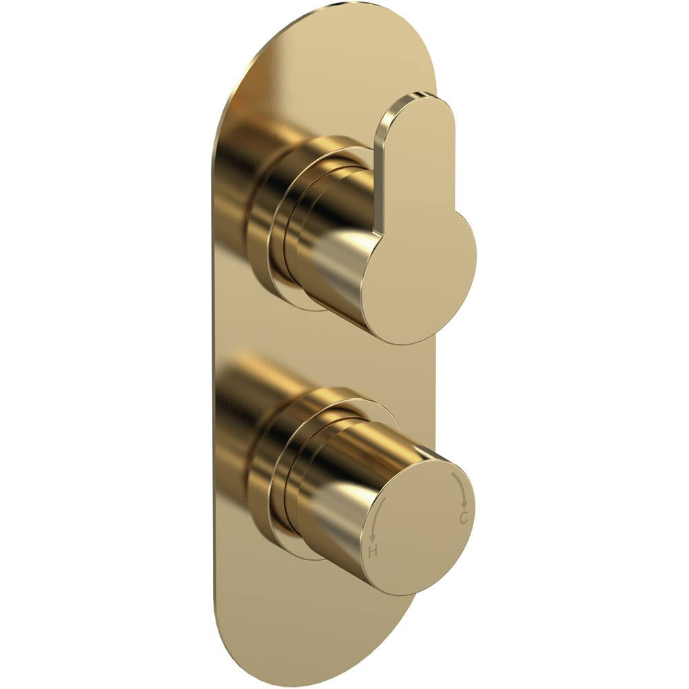 nuie Arvan Brushed Brass Twin Thermostatic Valve with Diverter
