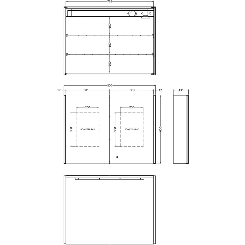 nuie 2 Door Glass Mirror Cabinet 600 x 800mm