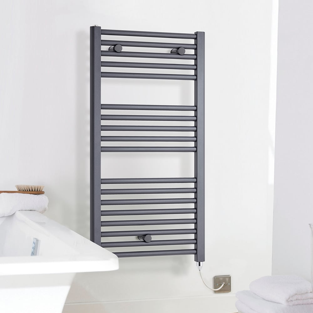 nuie Anthracite 300W Round Electric Towel Rail 720 x 400mm