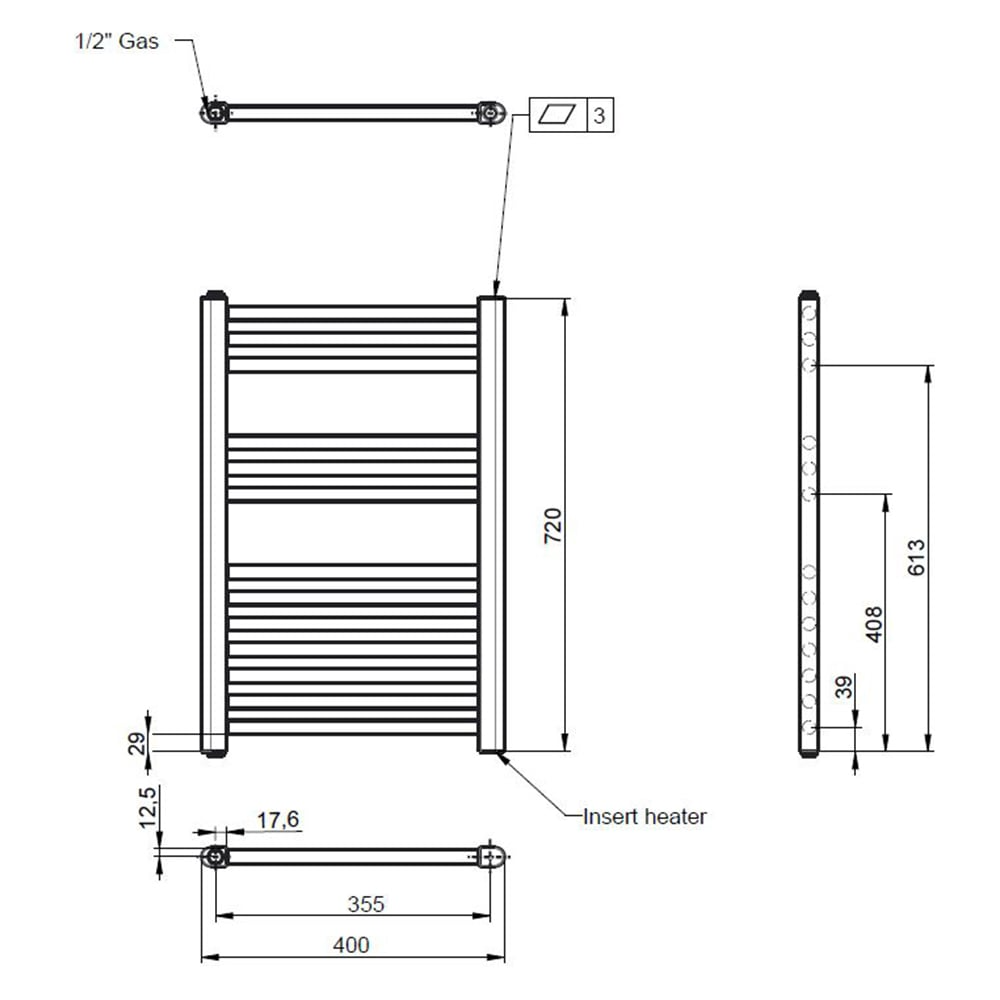 nuie Anthracite 300W Round Electric Towel Rail 720 x 400mm