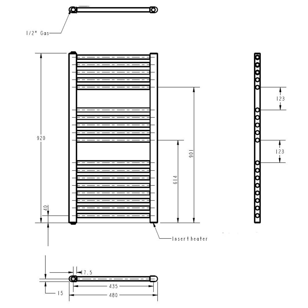 nuie Anthracite 500W Round Electric Towel Rail 920 x 480mm