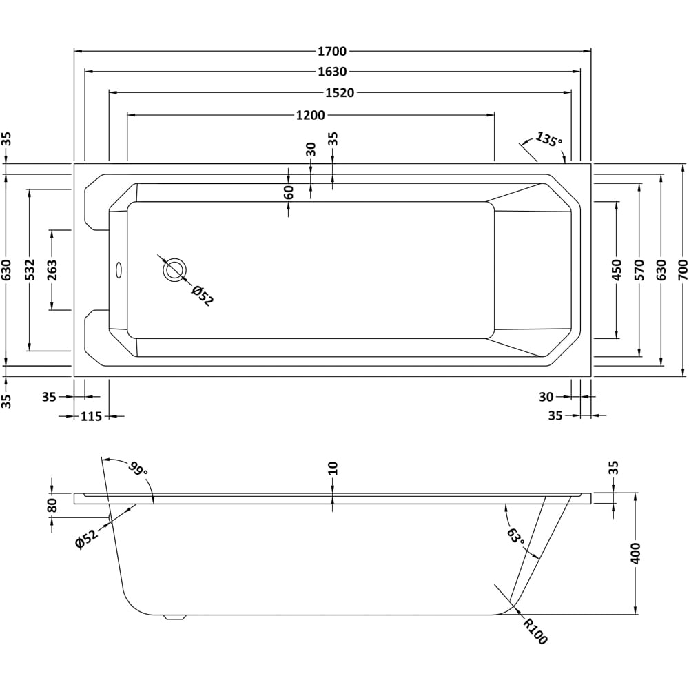 nuie Art Deco Bath 1700 x 700mm
