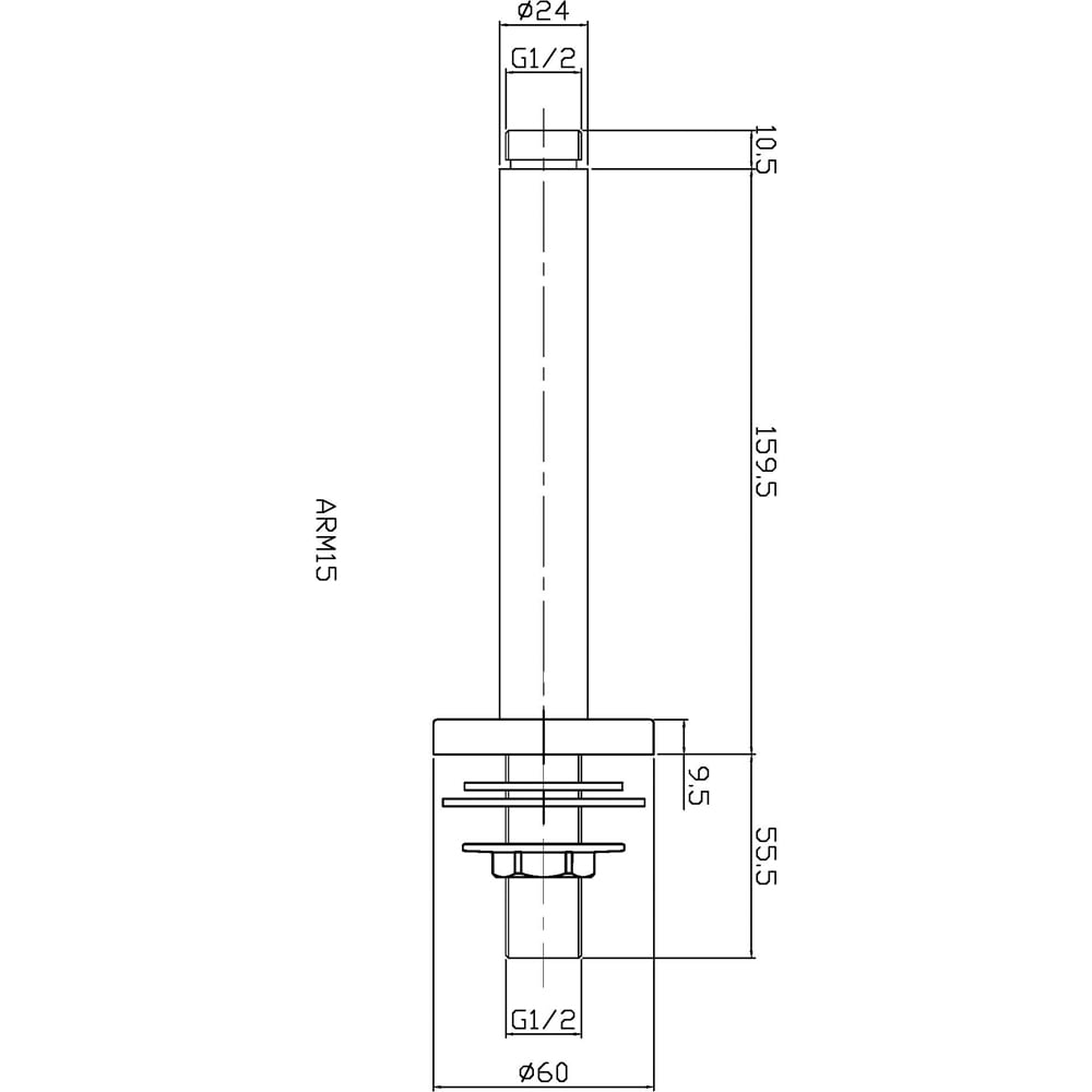 nuie Brushed Bronze Round Ceiling Mounted Arm 150mm