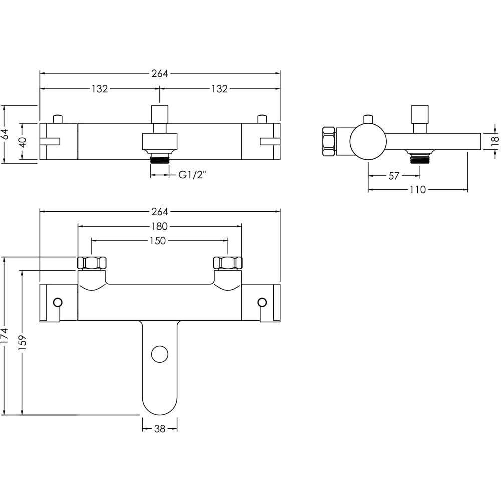 nuie Chrome Wall Mounted Thermostatic Bath Shower Mixer