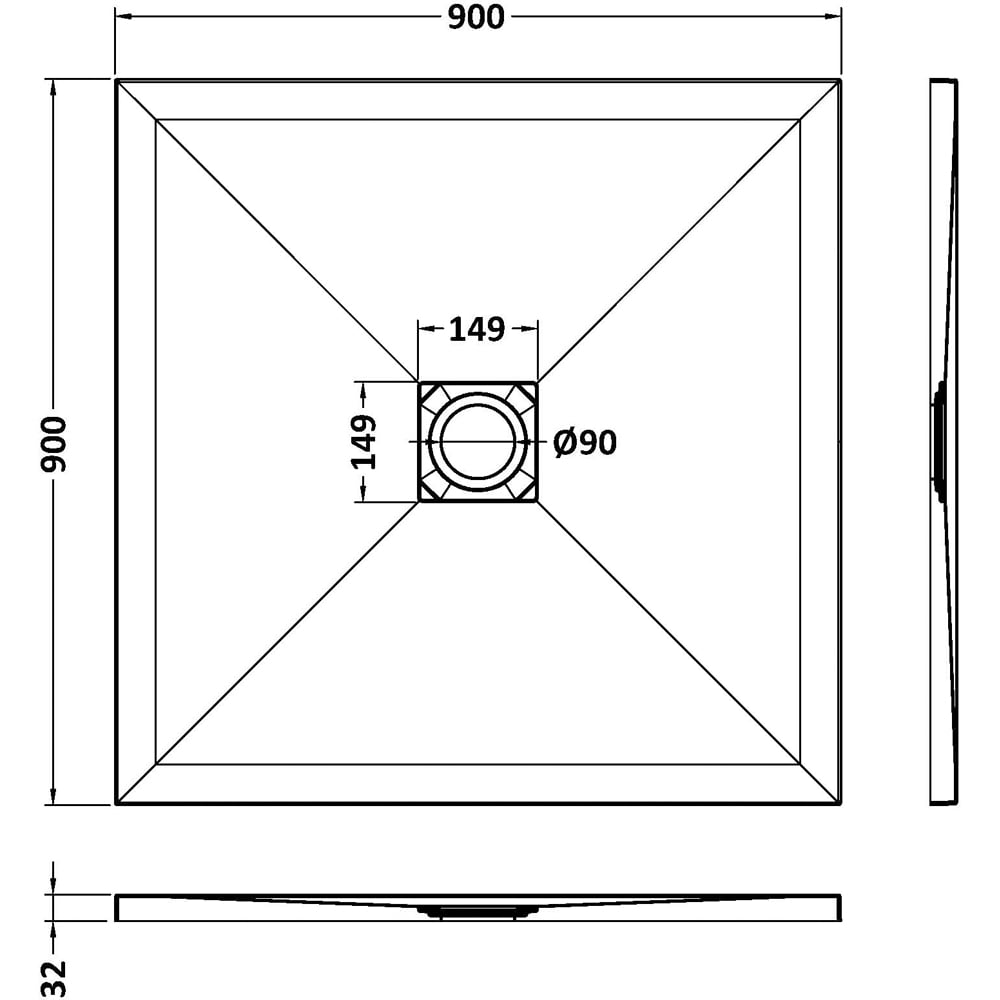 nuie Slate White Square Shower Tray 900 x 900mm