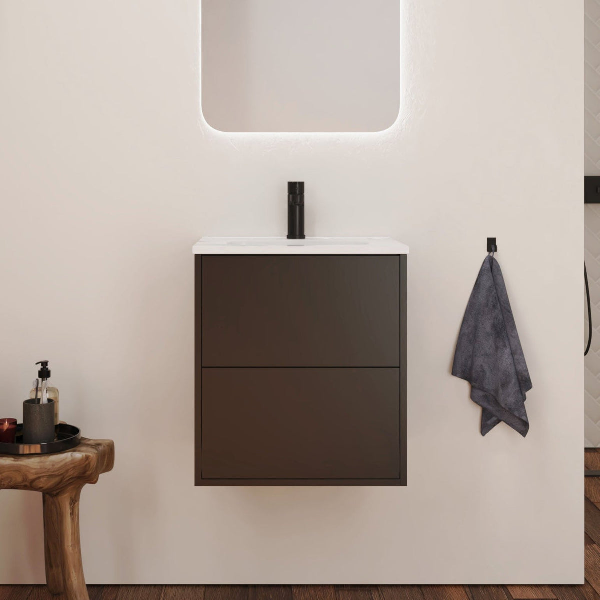 Optimus Noir 500mm Wall Hung Vanity Unit + Basin - Matt Black