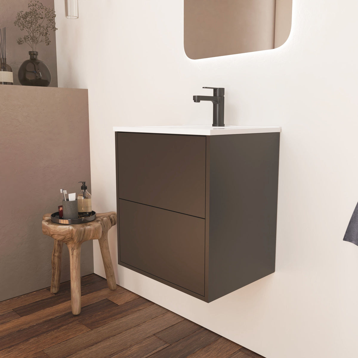 Optimus Noir 500mm Wall Hung Vanity Unit + Basin - Matt Black