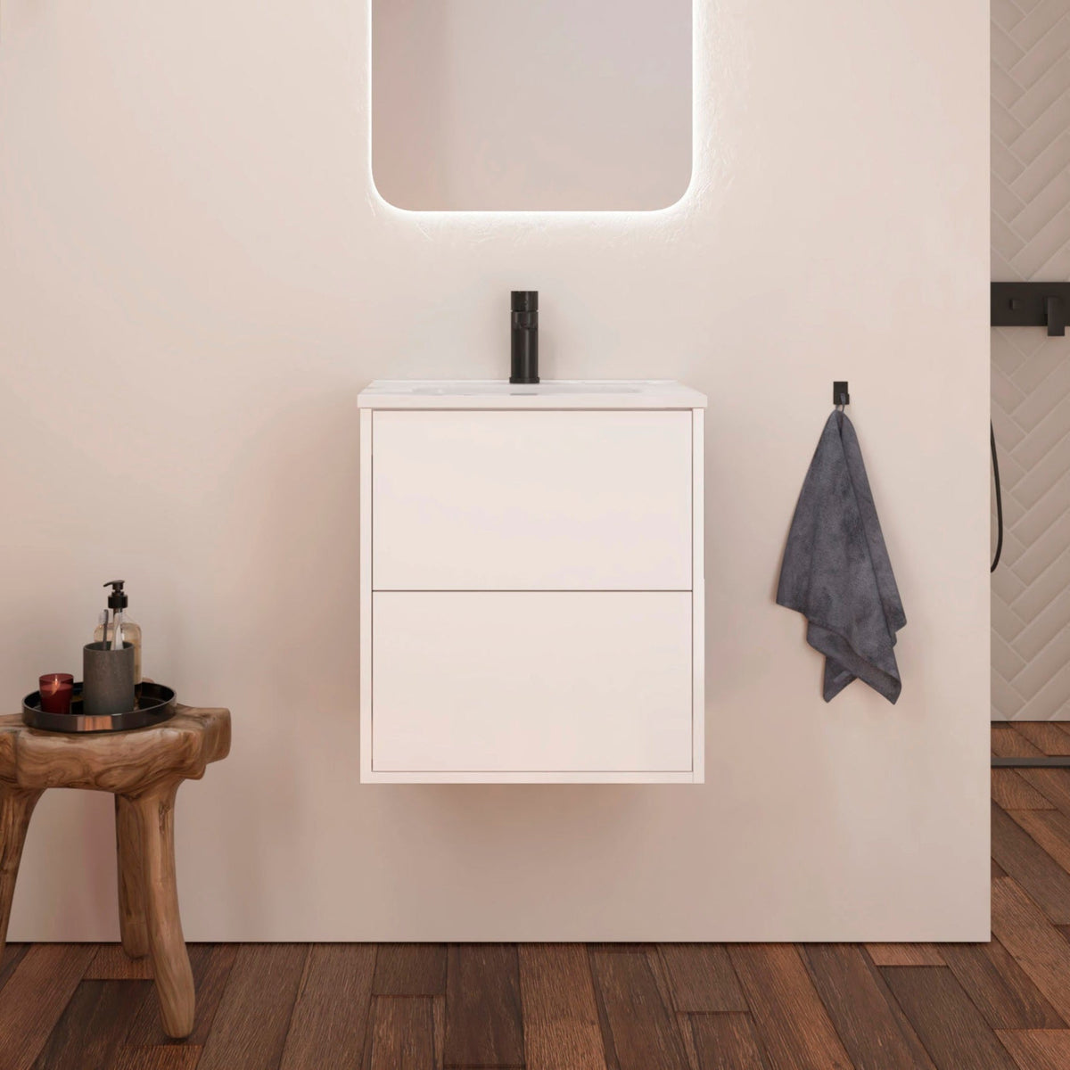 Optimus Noir 500mm Wall Hung Vanity Unit + Basin - Matt White