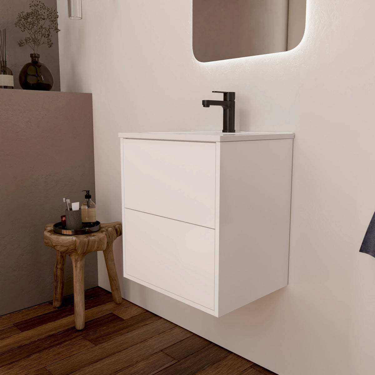Optimus Noir 500mm Wall Hung Vanity Unit + Basin - Matt White