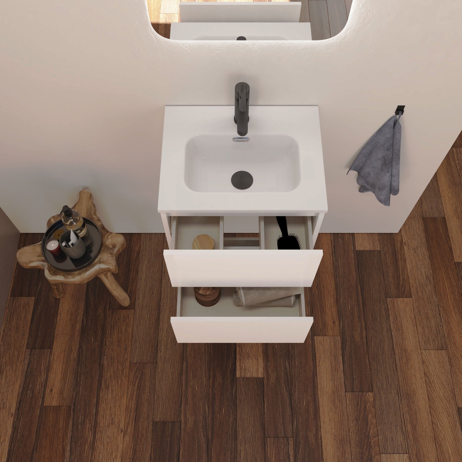 Optimus Noir 500mm Wall Hung Vanity Unit + Basin - Matt White