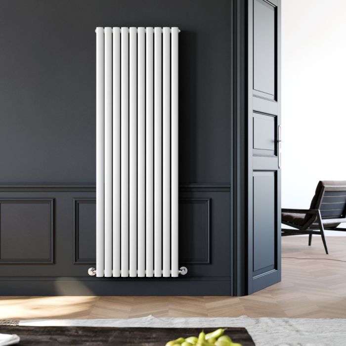 NILE 1800x590mm White Double Oval Panel Slim Designer Radiator Vertical Radiator