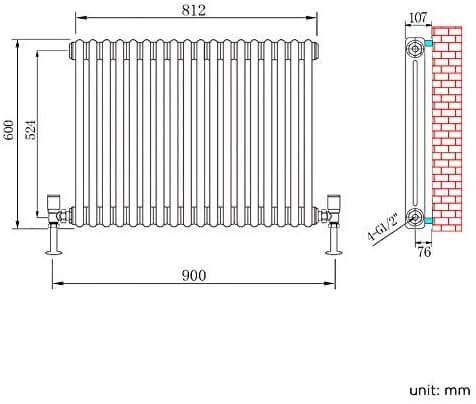 NILE 600x812mm Horizontal White Traditional Cast Iron Style 2 Column Radiator
