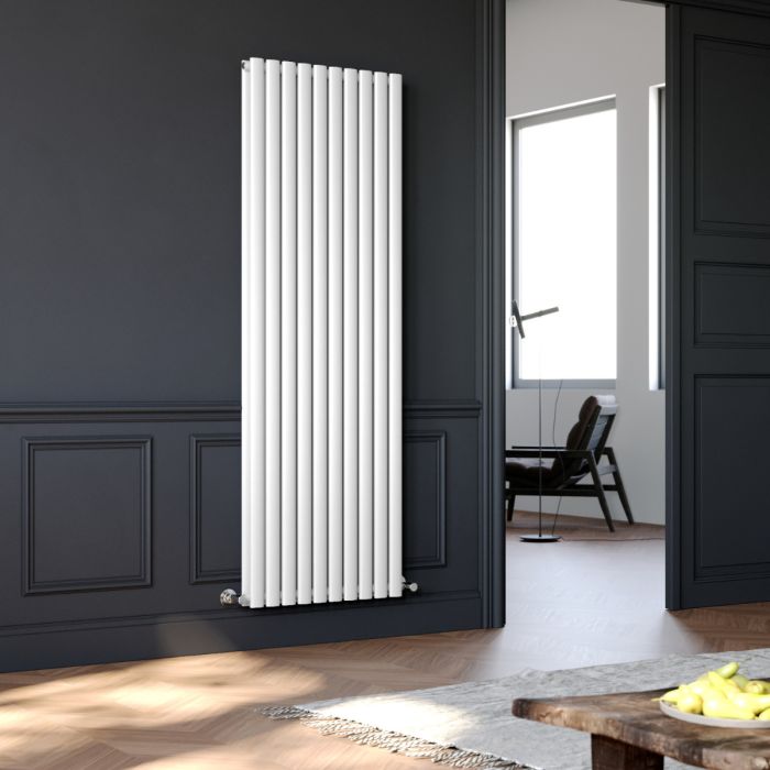 NILE 1800x590mm White Double Oval Panel Slim Designer Radiator Vertical Radiator