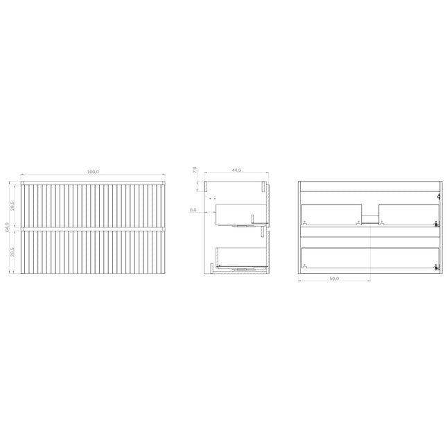 Luxe Matt White Fluted Double Drawer Wall Hung Vanity Unit Including Basin 1000mm x 460mm