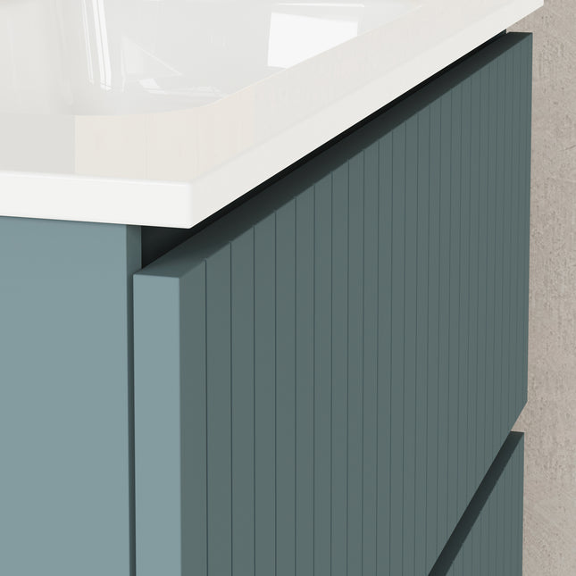 Luxe Ocean Blue Fluted Double Drawer Wall Hung Vanity Unit Including Basin 800mm x 460mm