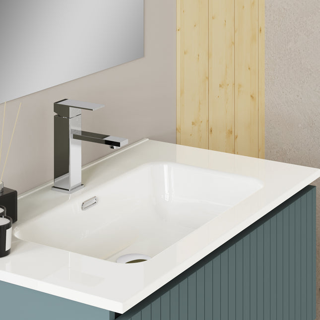 Luxe Ocean Blue Fluted Wall Hung Vanity Unit Including Basin 1000mm x 390mm