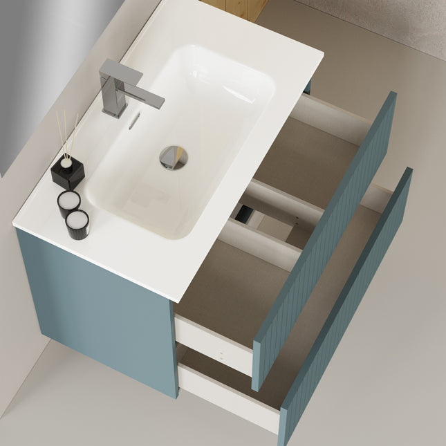 Luxe Ocean Blue Fluted Wall Hung Vanity Unit Including Basin 1000mm x 460mm