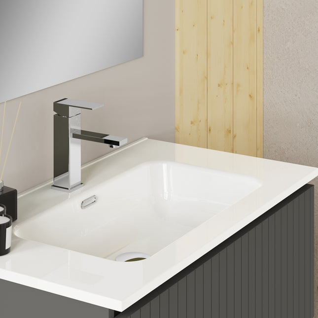Luxe Matt Grey Fluted Wall Hung Vanity Unit Including Basin 1000mm x 390mm