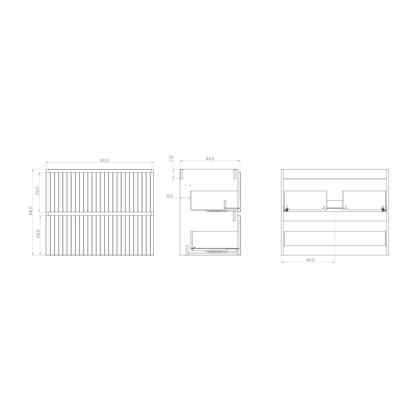 Luxe Matt Grey Fluted Double Drawer Wall Hung Vanity Unit Including Basin 800mm x 460mm