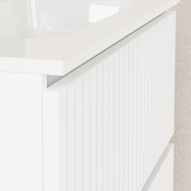 Luxe Matt White Fluted Double Drawer Wall Hung Vanity Unit Including Basin 800mm x 390mm