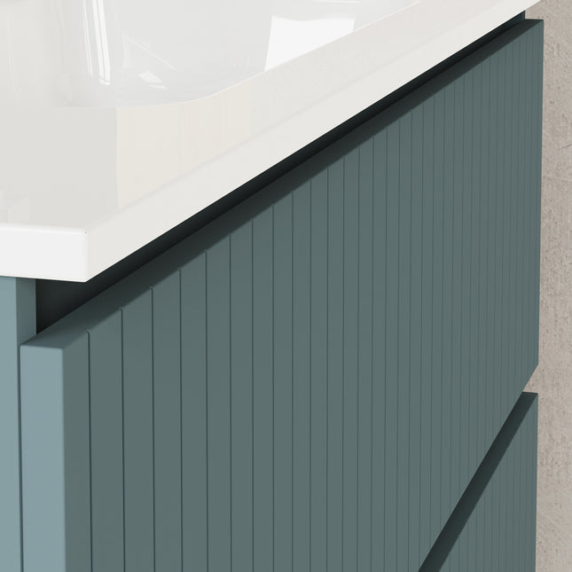 Luxe Ocean Blue Fluted Double Drawer Wall Hung Vanity Unit Including Basin 1000mm x 460mm