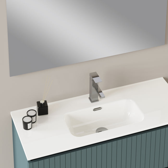 Luxe Ocean Blue Fluted Double Drawer Wall Hung Vanity Unit Including Basin 1000mm x 460mm