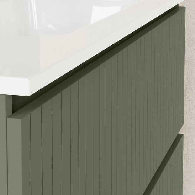Luxe Muscat Sage Fluted Double Drawer Wall Hung Vanity Unit Including Basin 1000mm x 390mm