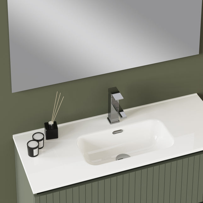 Luxe Muscat Sage Fluted Double Drawer Wall Hung Vanity Unit Including Basin 1000mm x 390mm