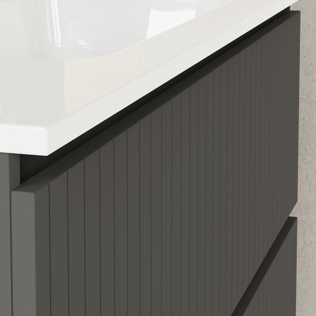 Luxe Matt Grey Fluted Double Drawer Wall Hung Vanity Unit Including Basin 1000mm x 460mm